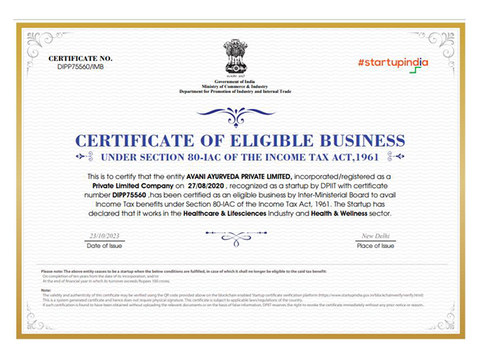 Tax Exemption under 80 IAC by Department for Promotion of Industry and Internal Trade (DPIIT) under the Ministry of Commerce and Industry